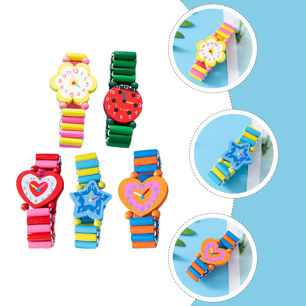 Education Kids Ru - 5pcs Children Colorful Bracelet Wooden Watches